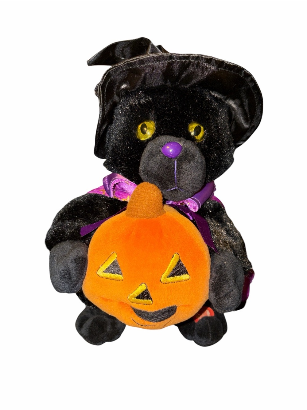 Jo-Ann Halloween Black Plush Witch Cat Costume with Orange Pumpkin -